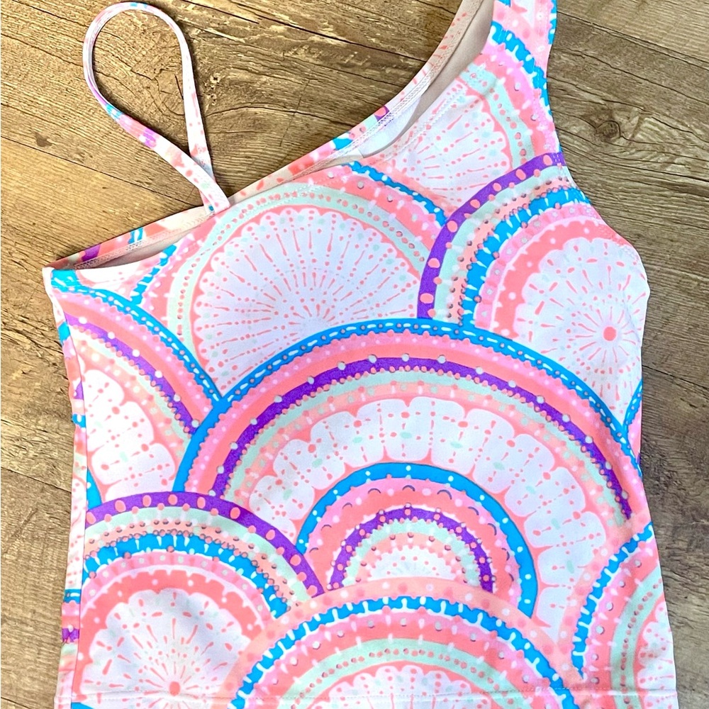Old Navy Pink and Blue Patterned Swim Top